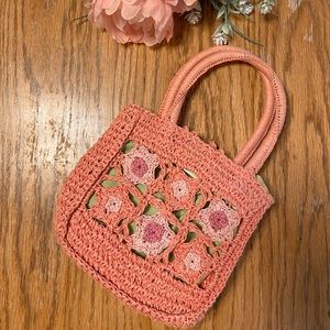 Girls crochet pink floral purse
